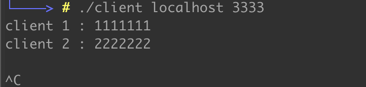 客户端发送：client 1 : 1111111
