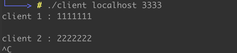 客户端发送：client 2 : 2222222